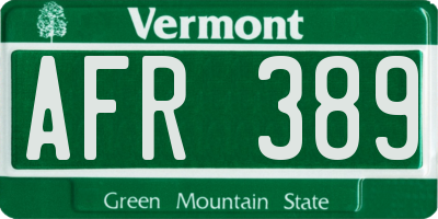 VT license plate AFR389