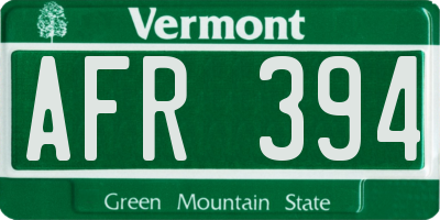 VT license plate AFR394