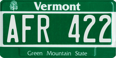 VT license plate AFR422