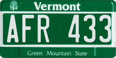 VT license plate AFR433