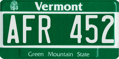 VT license plate AFR452