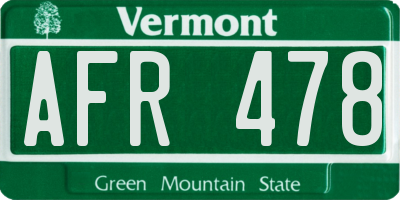 VT license plate AFR478
