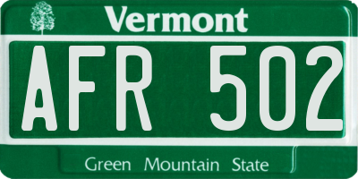 VT license plate AFR502