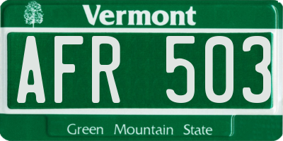 VT license plate AFR503