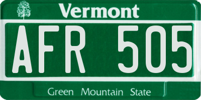 VT license plate AFR505
