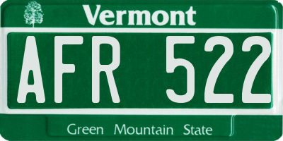 VT license plate AFR522