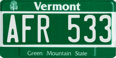 VT license plate AFR533