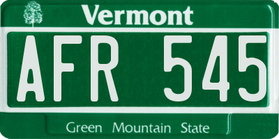 VT license plate AFR545