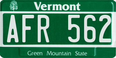 VT license plate AFR562