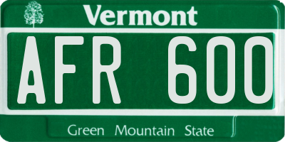 VT license plate AFR600