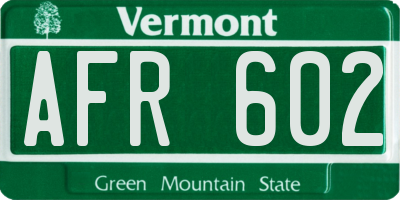 VT license plate AFR602