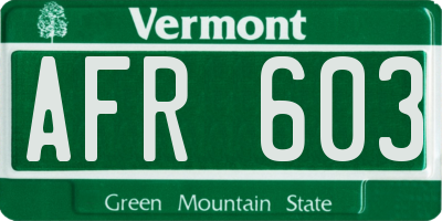 VT license plate AFR603