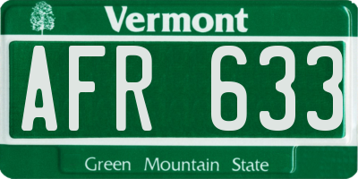 VT license plate AFR633