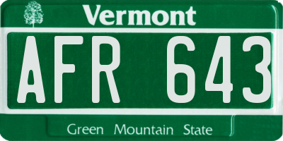 VT license plate AFR643