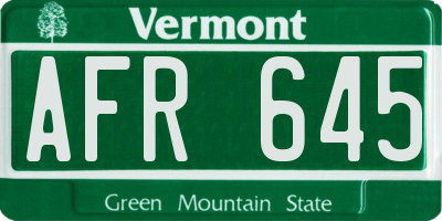 VT license plate AFR645