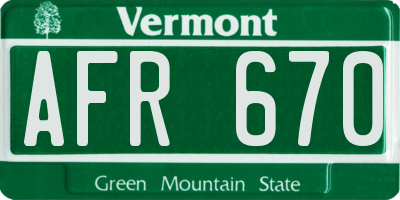 VT license plate AFR670