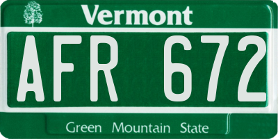 VT license plate AFR672