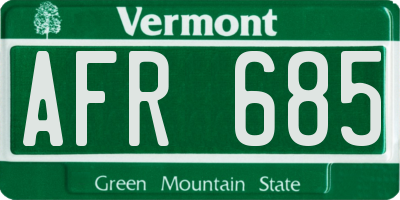VT license plate AFR685