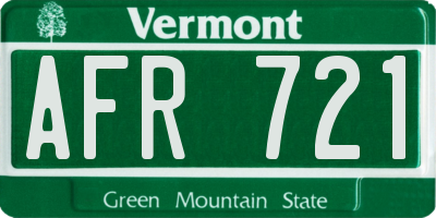 VT license plate AFR721