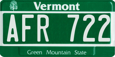 VT license plate AFR722