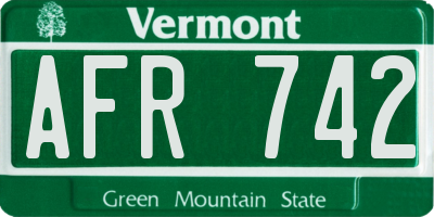 VT license plate AFR742