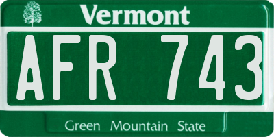 VT license plate AFR743
