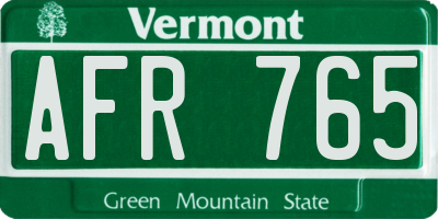 VT license plate AFR765
