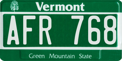 VT license plate AFR768