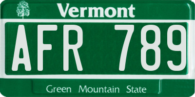 VT license plate AFR789