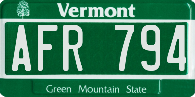 VT license plate AFR794