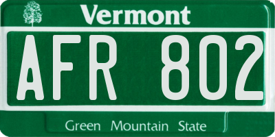VT license plate AFR802