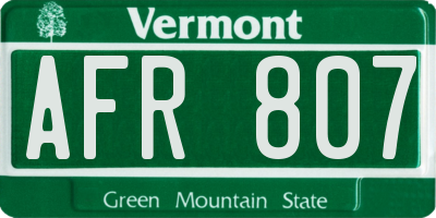 VT license plate AFR807