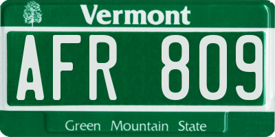 VT license plate AFR809