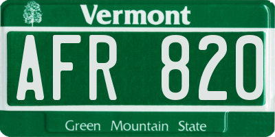 VT license plate AFR820