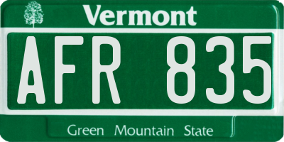 VT license plate AFR835