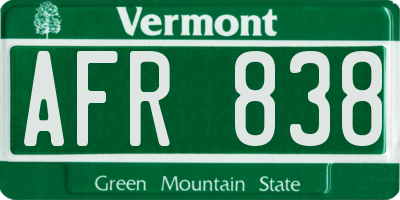VT license plate AFR838