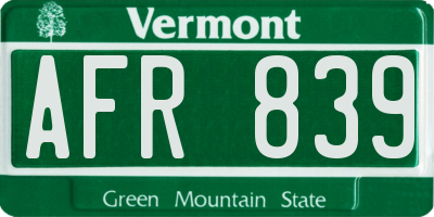 VT license plate AFR839