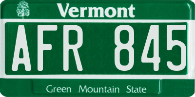 VT license plate AFR845