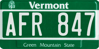 VT license plate AFR847