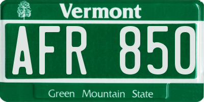 VT license plate AFR850