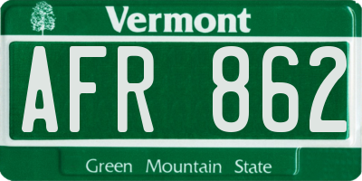 VT license plate AFR862