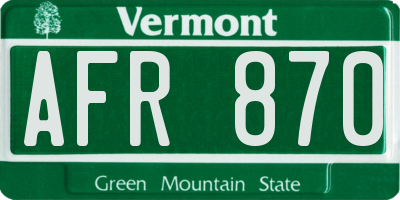 VT license plate AFR870