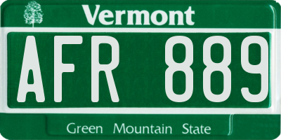 VT license plate AFR889