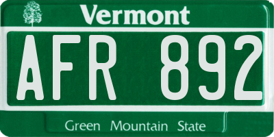 VT license plate AFR892