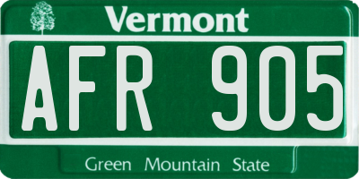 VT license plate AFR905