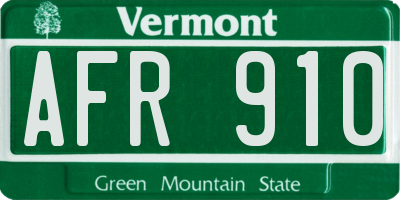 VT license plate AFR910