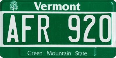 VT license plate AFR920