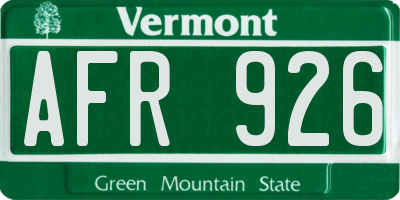 VT license plate AFR926