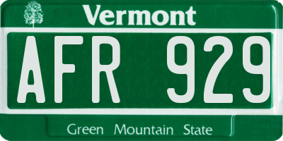 VT license plate AFR929