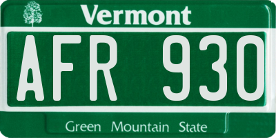 VT license plate AFR930